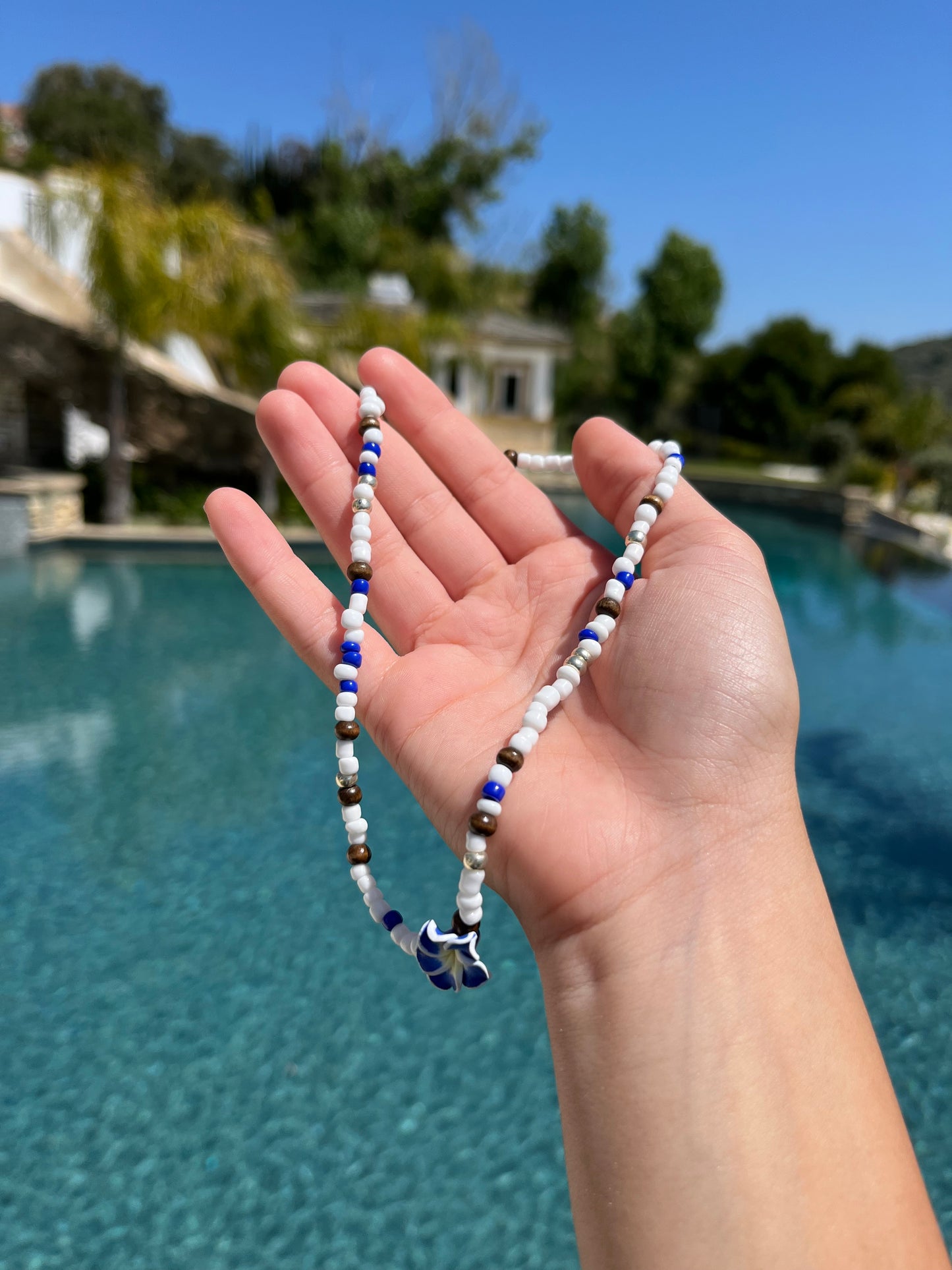 Blue Hibiscus Flower Necklace