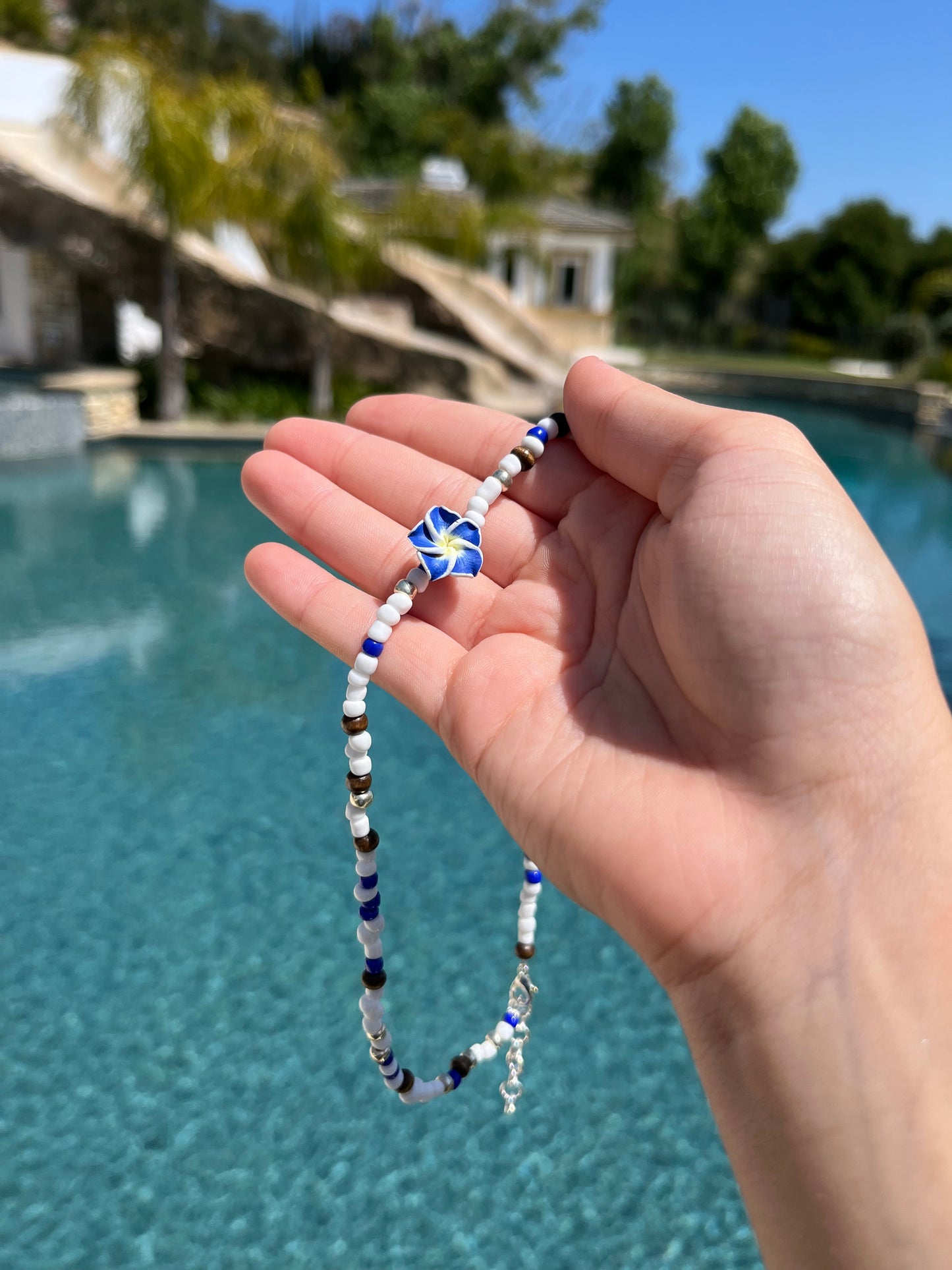 Blue Hibiscus Flower Necklace